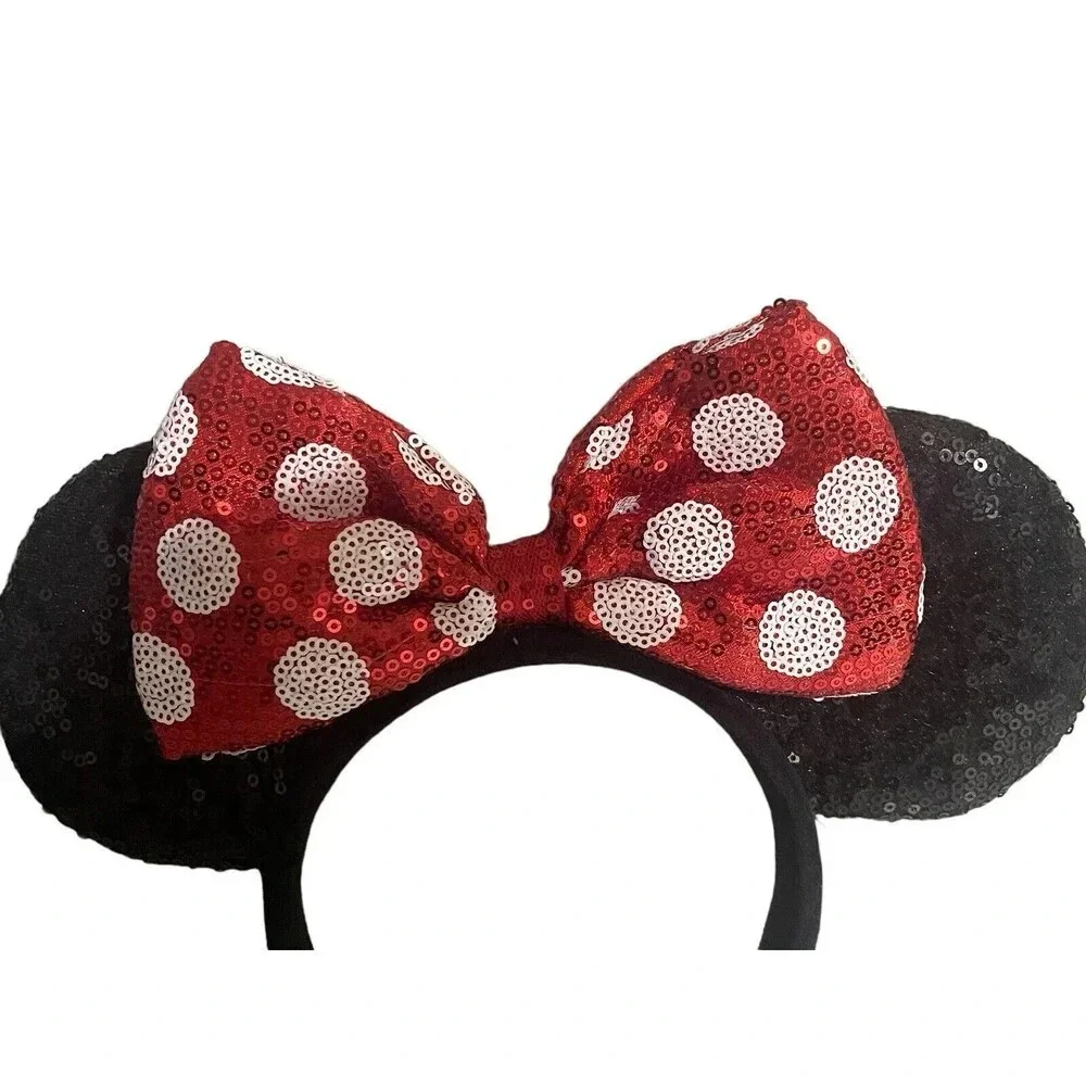 Disney Parks Minnie Mouse Classic Red Bow Black Ears Sequin Headband